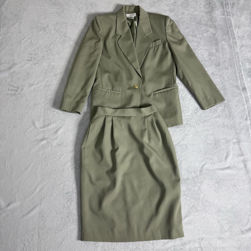 Vintage Talbots Petites 6 Wool Skirt Suit Sage Green Blazer Midi Pencil Skirt